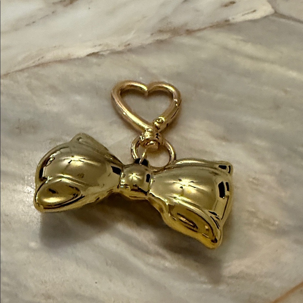 Gold Puffy Bow Keychain Heart Shaped‎ Lobster Clasp Bag Charm Accessory